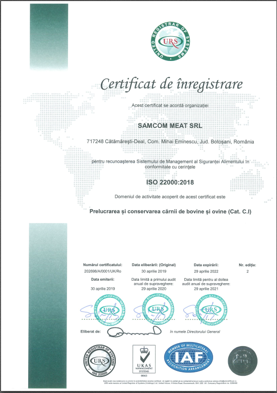 Certificat ISO SAMCOM MEAT